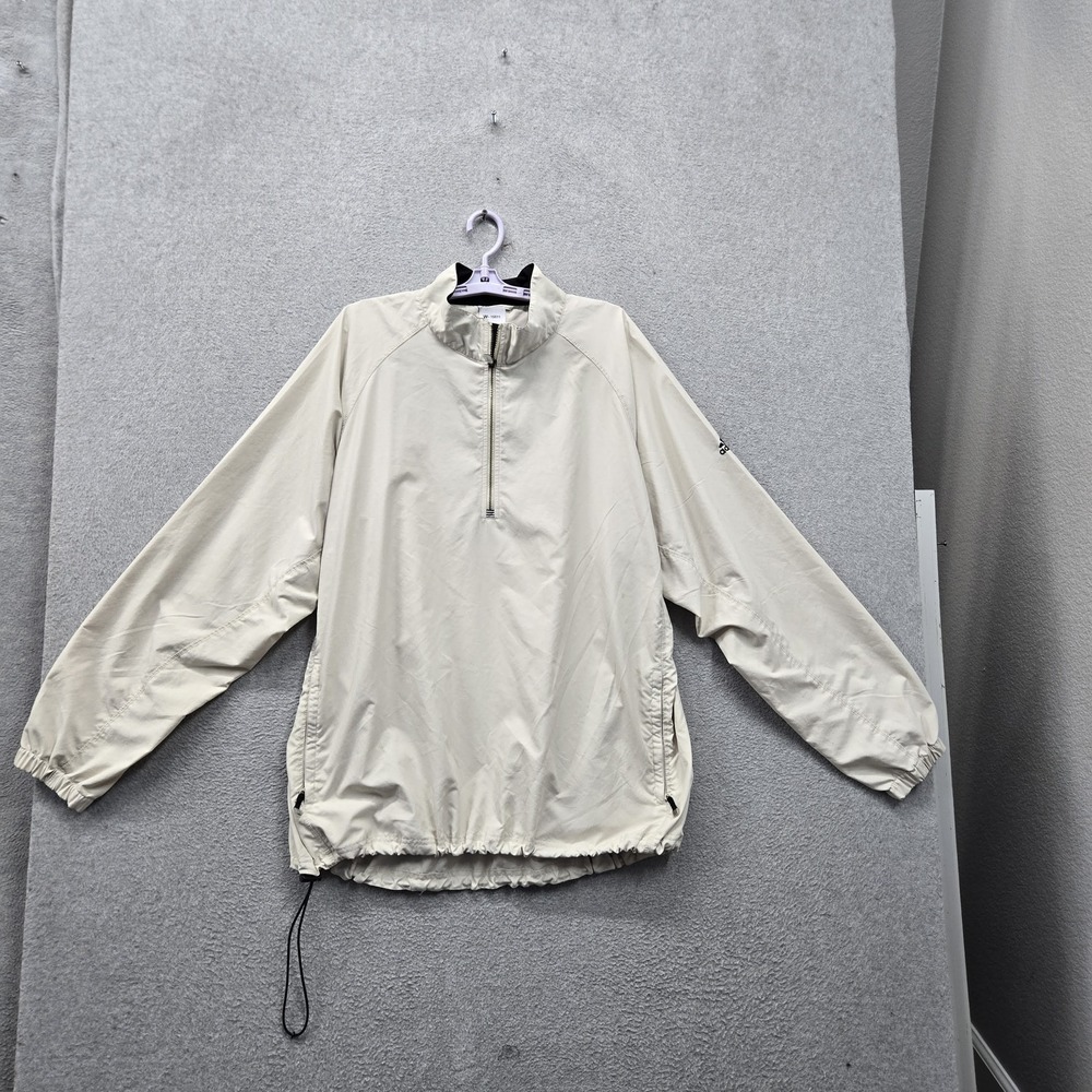 Adidas Men Jacket XL Beige Embroidered Climashell Windbreaker Activewear Logo